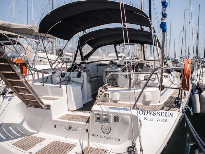 Discover sailing aboard the 52ft Odysseus boat for rent in Lavrio, Greece - a 5 cabins yacht charter.