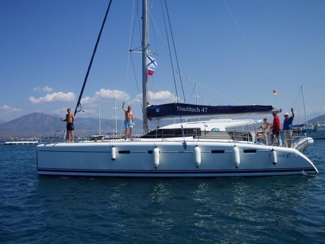 Private catamaran sailboat for rent in Marmaris, Turkey.