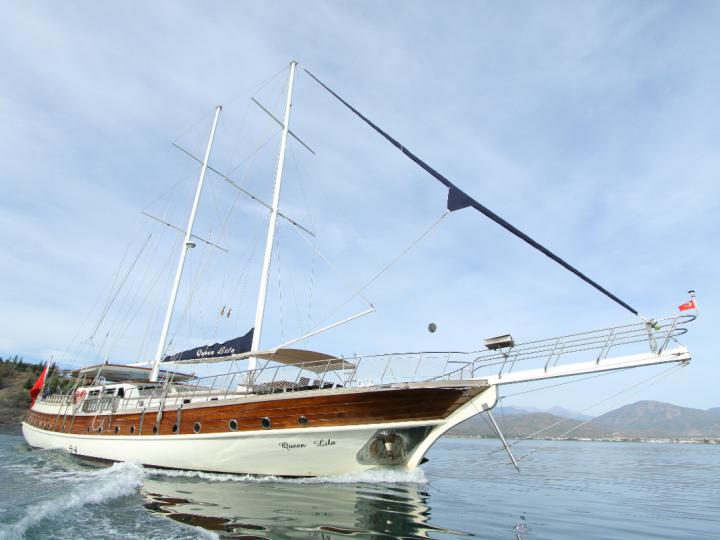 This wonderful deluxe  gulet sailing at the coasts of aegean and Mediterranean is 30 meters long and for 12 people.